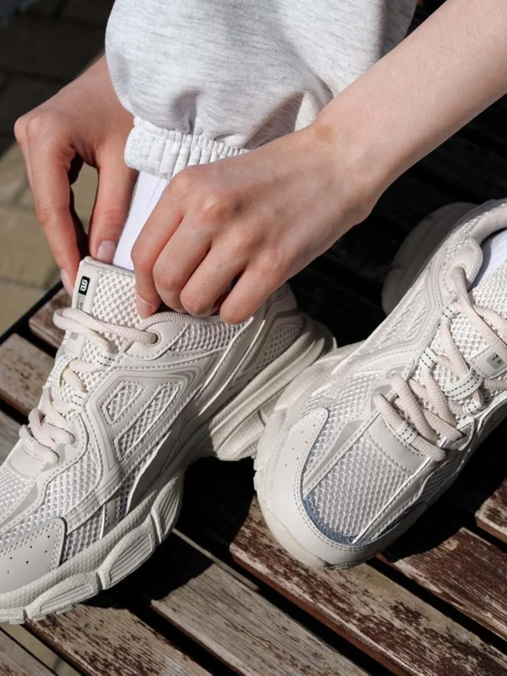 Women's Beige Chunky Fashion Sneakers Casual Sports Shoes Mesh Athletic
